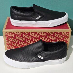Vans Classic Slip-On Shoes Unisex Mens 9.0 Women 10.5 Black Perf Leather Sneaker